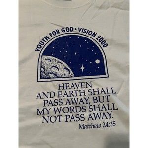 Vintage Hanes Beefy Men’s White T Shirt Youth for GOD Vision 2000 Matthew Sz 2XL